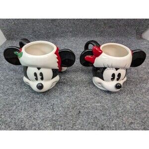 Disney Zrike Brands Mickey & Minnie Mouse Santa Christmas Holiday Ceramic Mugs
